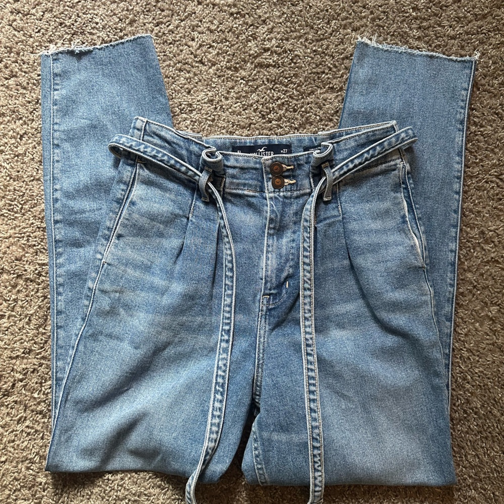 Hollister Blue Ultra Rise Mom Belted Jeans Vintage Stretch